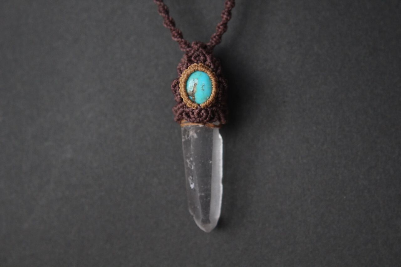 Lemurian Seed Crystal  & Turquoise micro macrame pendant