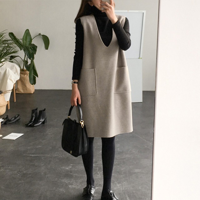 Aラインワンピース Vネック ジャンパースカート