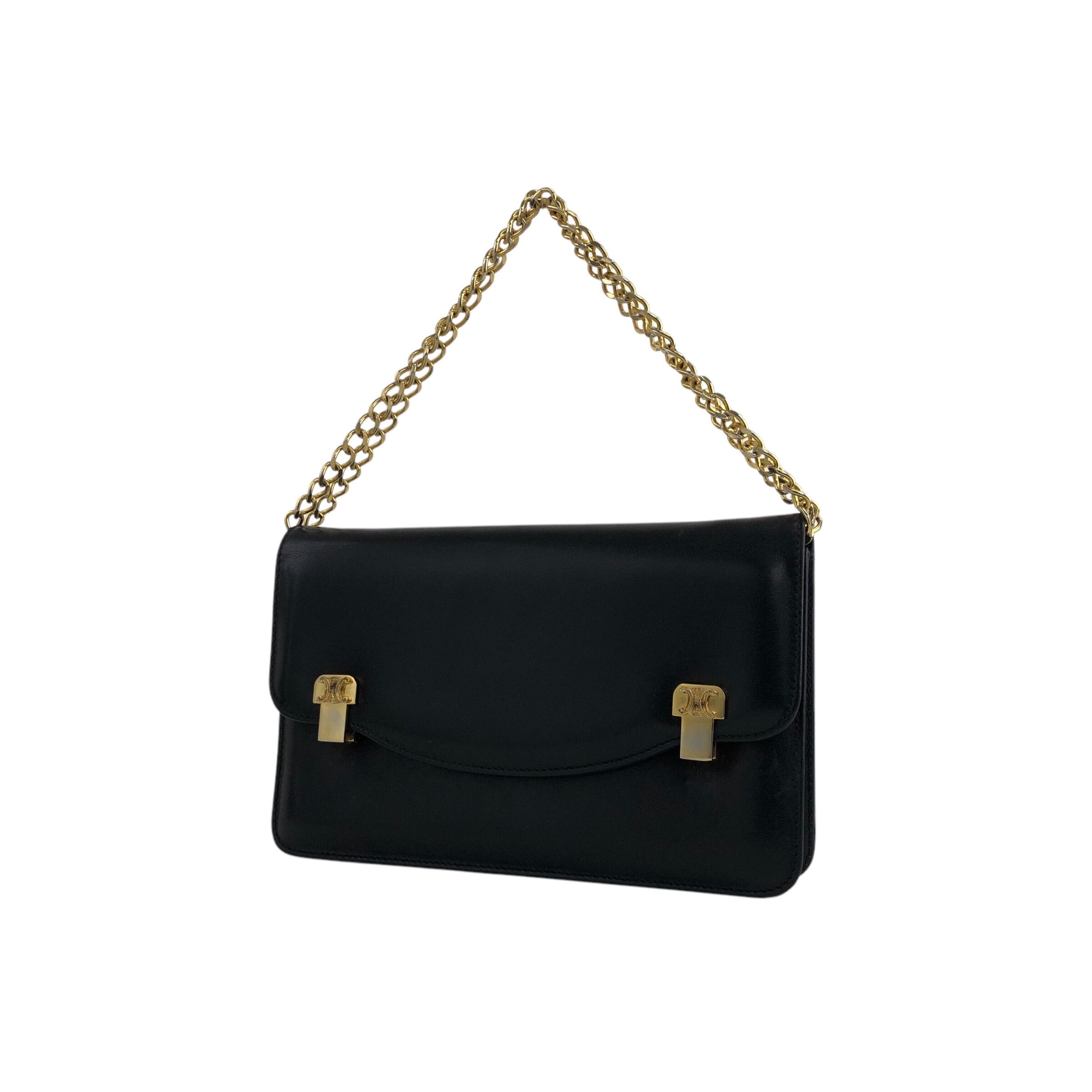 ブ*K様 セリーヌCELINE トリオンフチェーンショルダーバッグ。ヴィンテージ CELINE セリーヌ ショルダーバッグ ブラック トリオンフ レザー