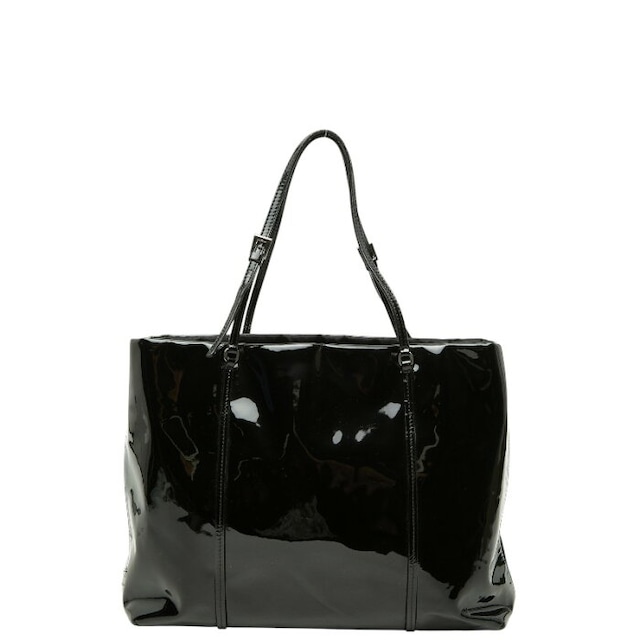 プラダ 三角ロゴプレート トートバッグ ハンドバッグ ブラック パテントレザー レディース PRADA 【中古】