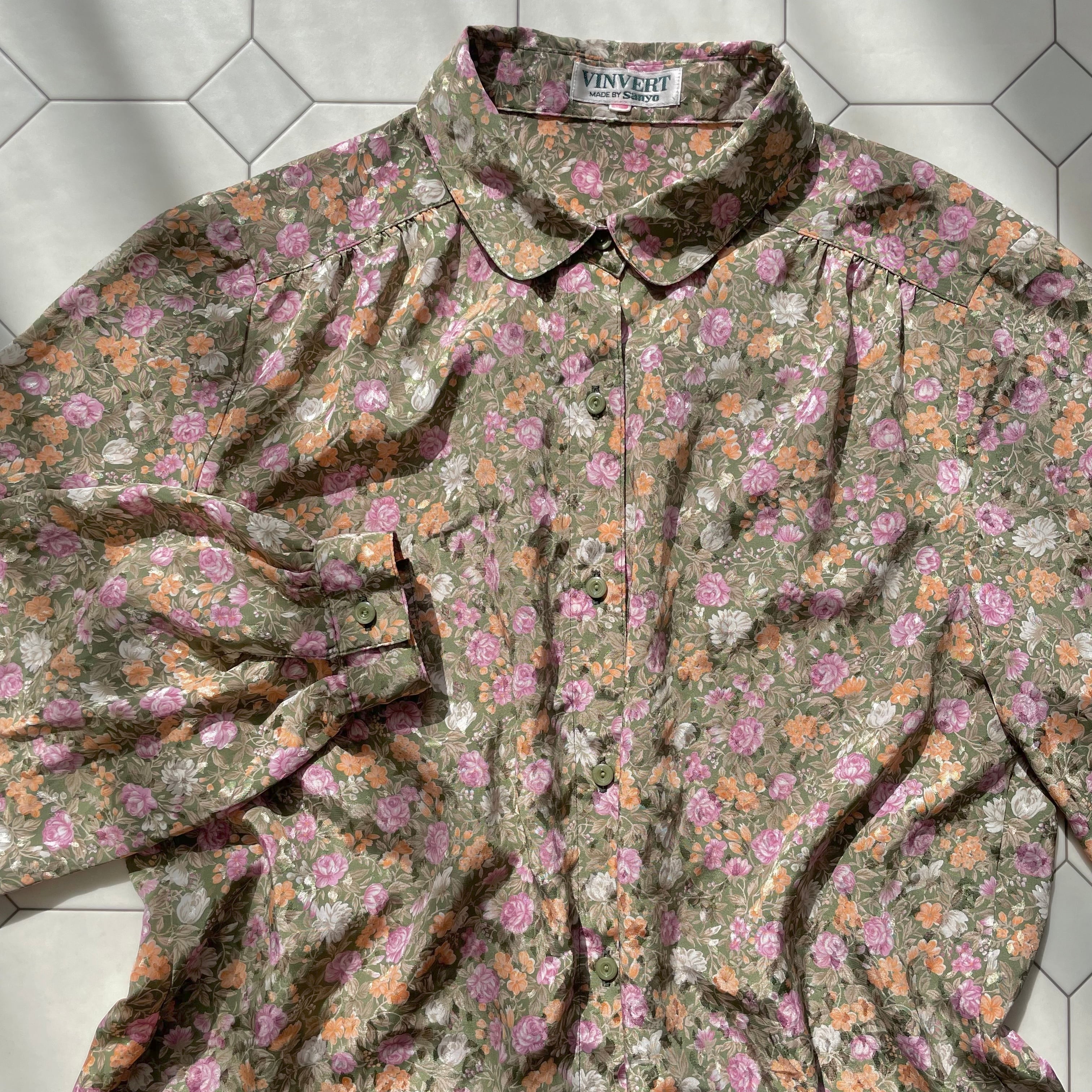 multicolor floral blouse〈レトロ古着 マルチカラー 花柄ブラウス ...