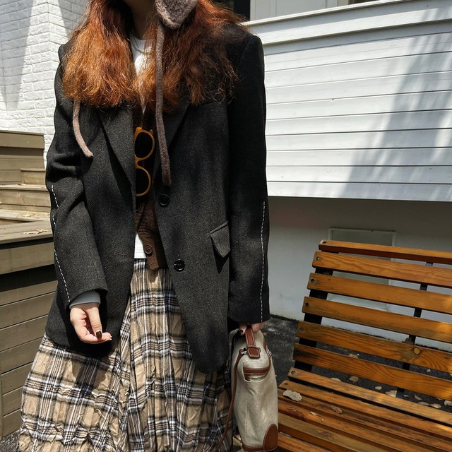 stitch wool box-silhouette jacket　2litr05971