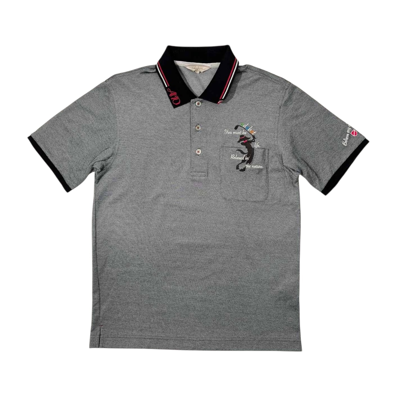 adabat アダバット ロゴ刺繍 ポケット付き BD 半袖 ポロシャツ サイズ 46 /メンズ/グレー系/ゴルフ/ワールド/日本製