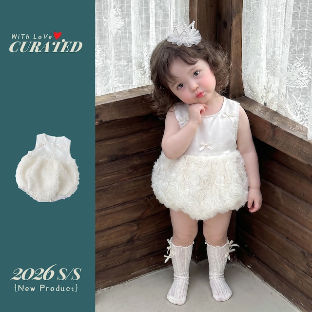 【BABY】ローズノースリーブロンパース