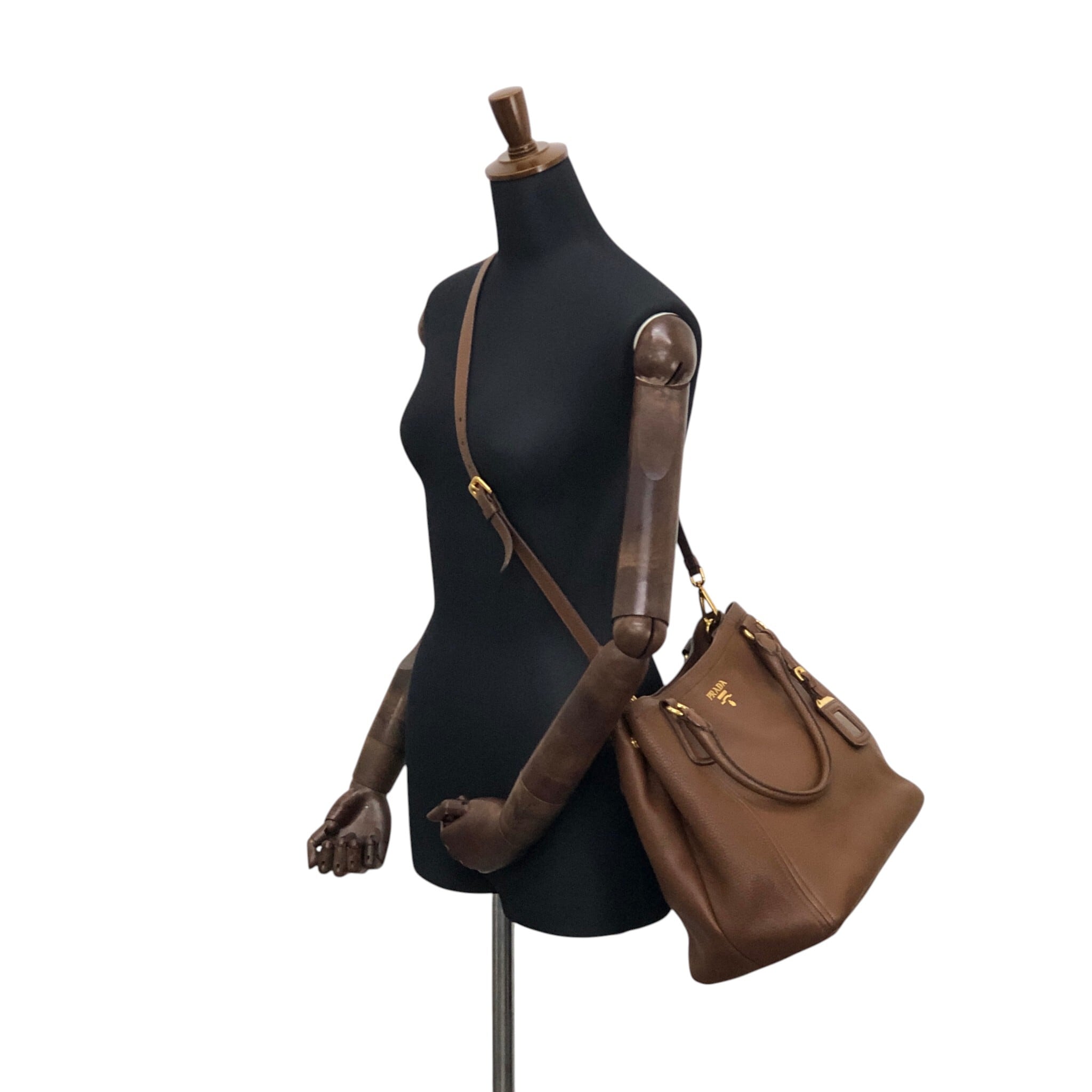 PRADA プラダ ショルダーバッグ ブラウン ロゴ レザー 2WAY vintage