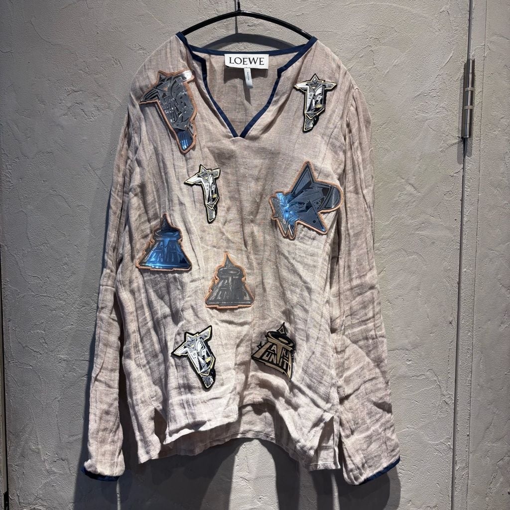 LOEWE リネンシャツ パッチワークデザイン Mサイズ LOEWE ロエベ Linen Wappen Tops リネンシャツ 28003861 ベージュ size