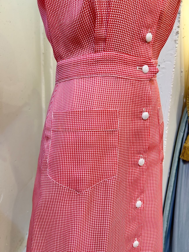 40's vintage seersucker red check dress