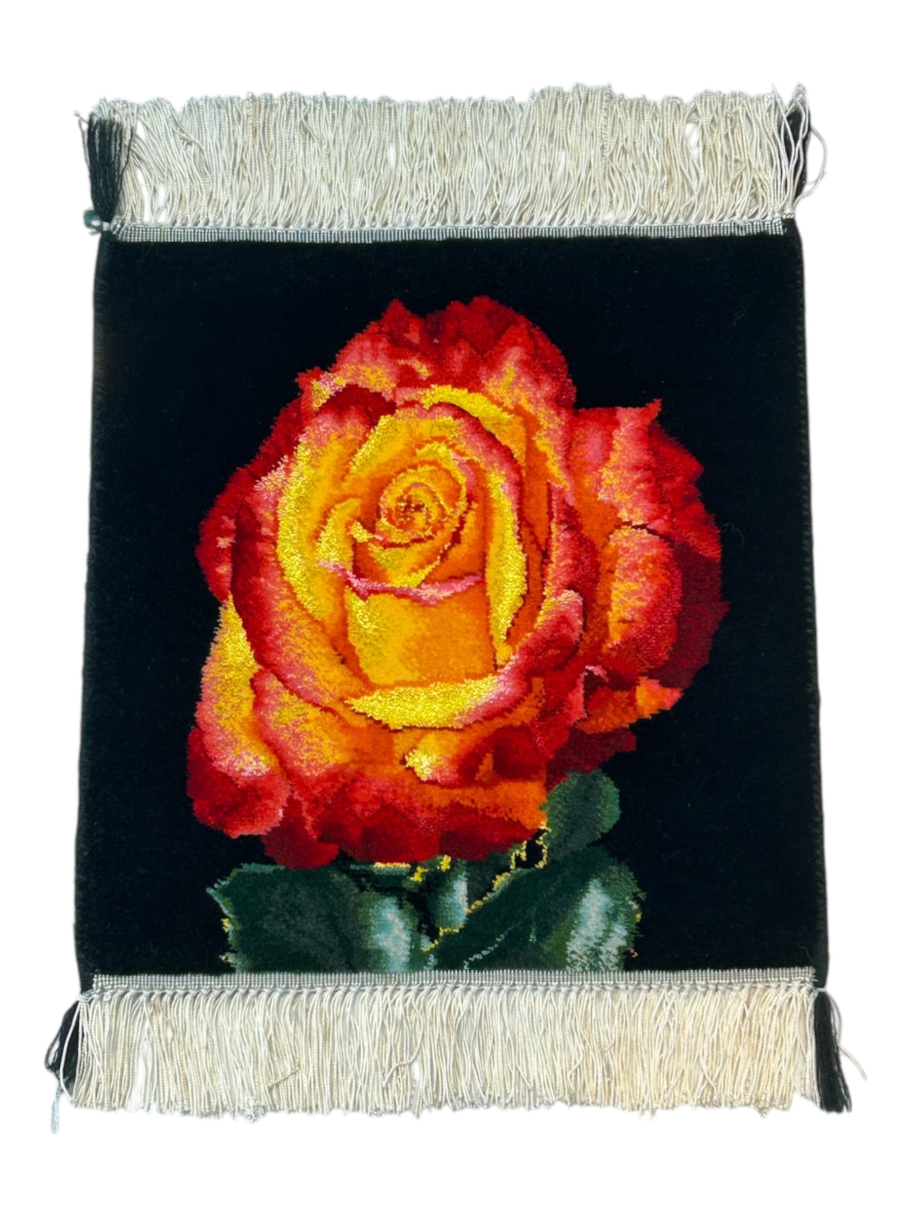 ペルシャ絨毯 ピクトリアル「薔薇」ウール&シルク 約31×31cm