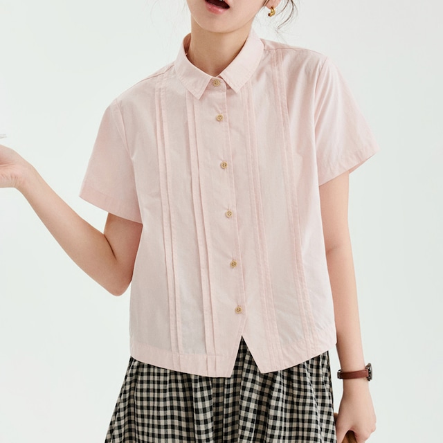 cotton pintuck short sleeve shirt