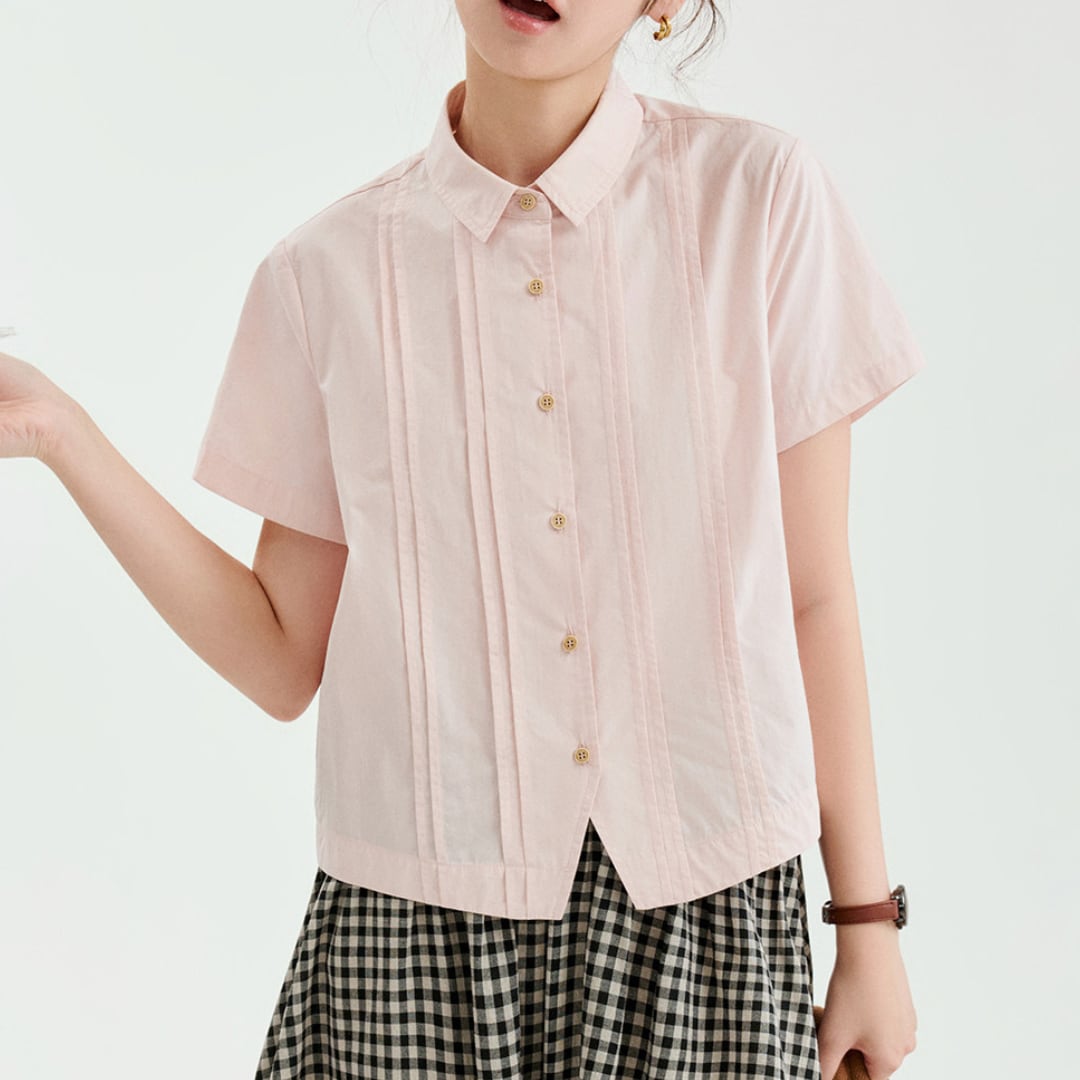cotton pintuck short sleeve shirt