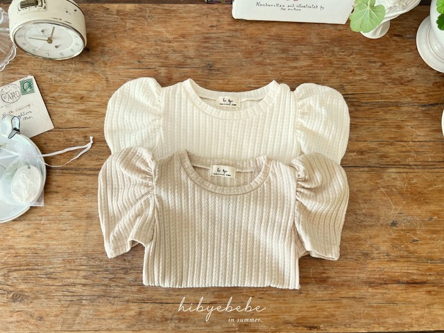 《即納》《hibyebebe》Wave ribbed puff T
