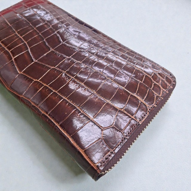 クロコラウンド長財布（ブラウン × ゴールド）｜シャイニング