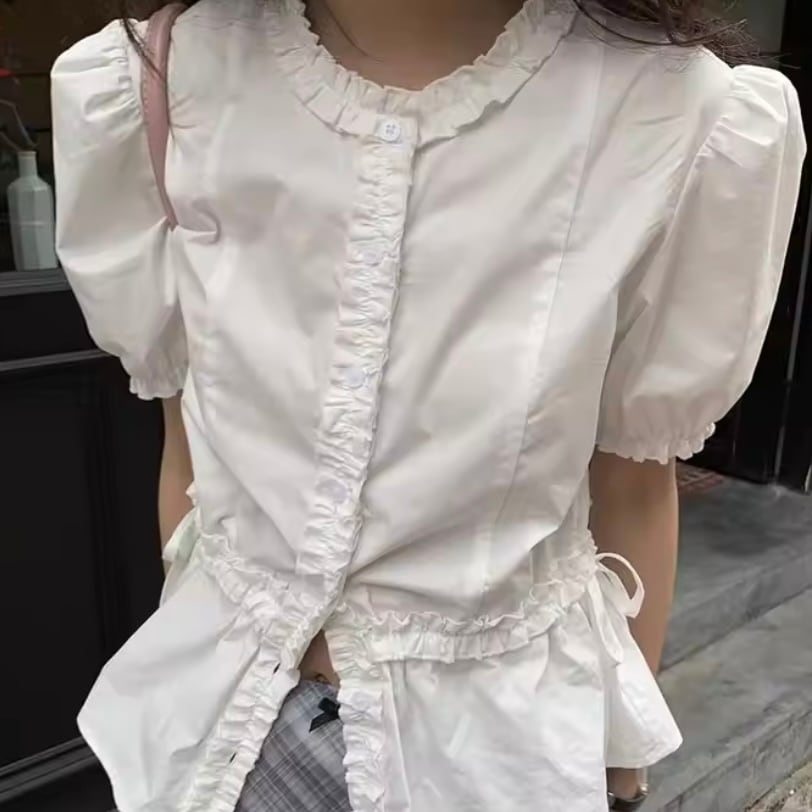 ガーリーフリルパフスリーブシャツ