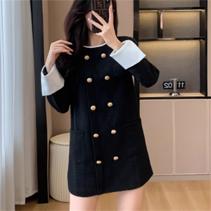 【送料無料】 ドレス ミニドレス ワンピース 衣装 パーティドレス ミニ 袖あり 長袖 萌え袖 クルーネック Aライン フレア ボタン バイカラー エレガント 可愛い 大人可愛い きれいめ シンプル カジュアル シック コンサバ 華やか 大人 上品 おしゃれ お洒落 主役級 こなれ感 高見え 高級感 無地 春 秋 20代 30代 40代 レディース 女性 デート お出かけ 女子会 お呼ばれ 休日 お茶会 授業参観 結婚式 二次会 パーティ 演奏会 オルチャン 韓国系 ファッション インスタ映え 大きめ