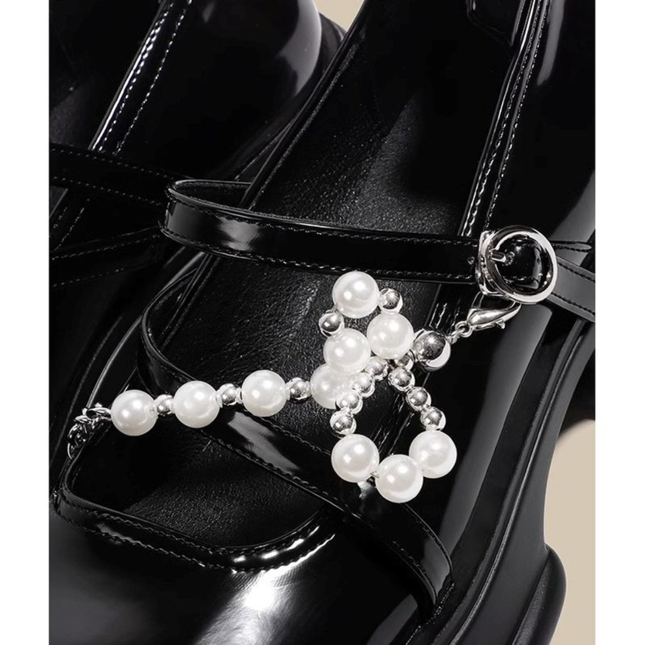 パールチェーン クロスデザイン シューズ  90017