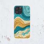 受注生産 iPhoneケース 青とゴールドの地層マーブル｜水面模様 PABS067B