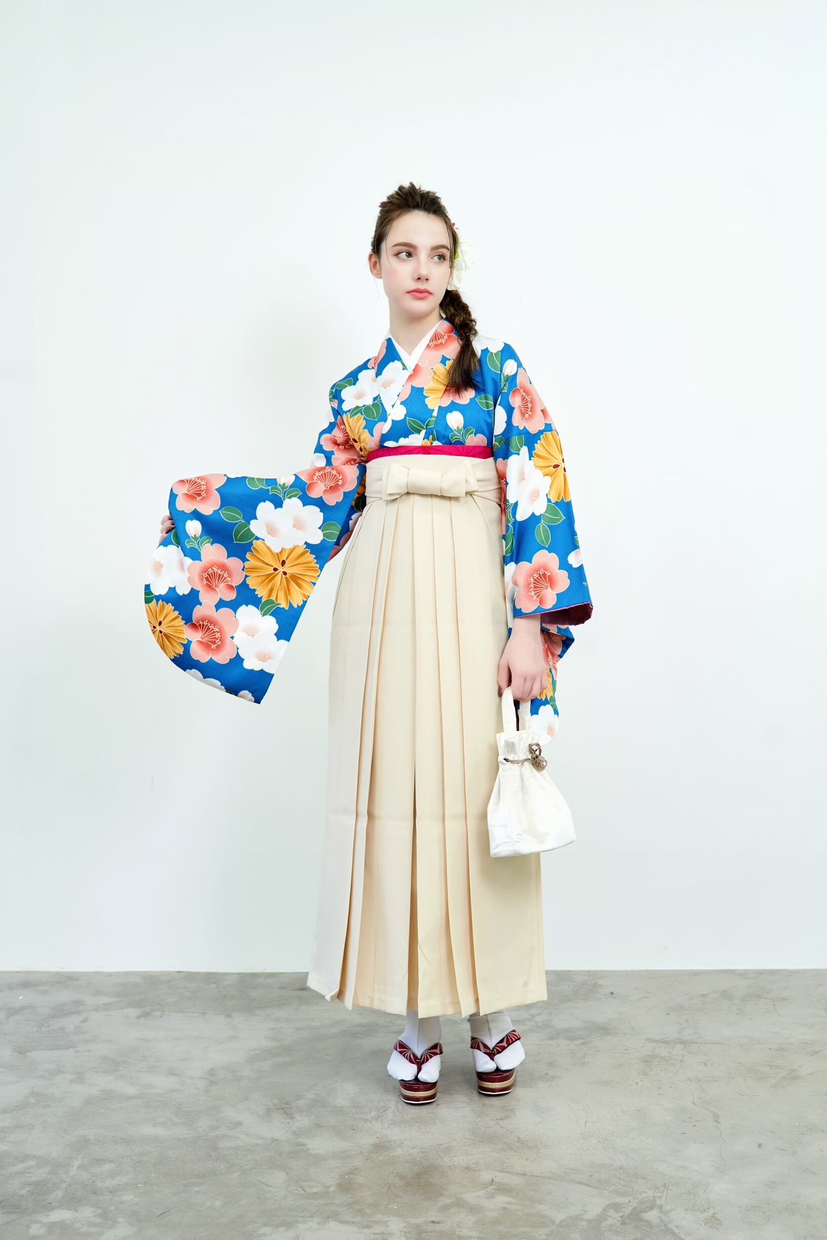 Kimono Sienne 卒業式袴3点セット 水色 アイボリー 二尺袖着物