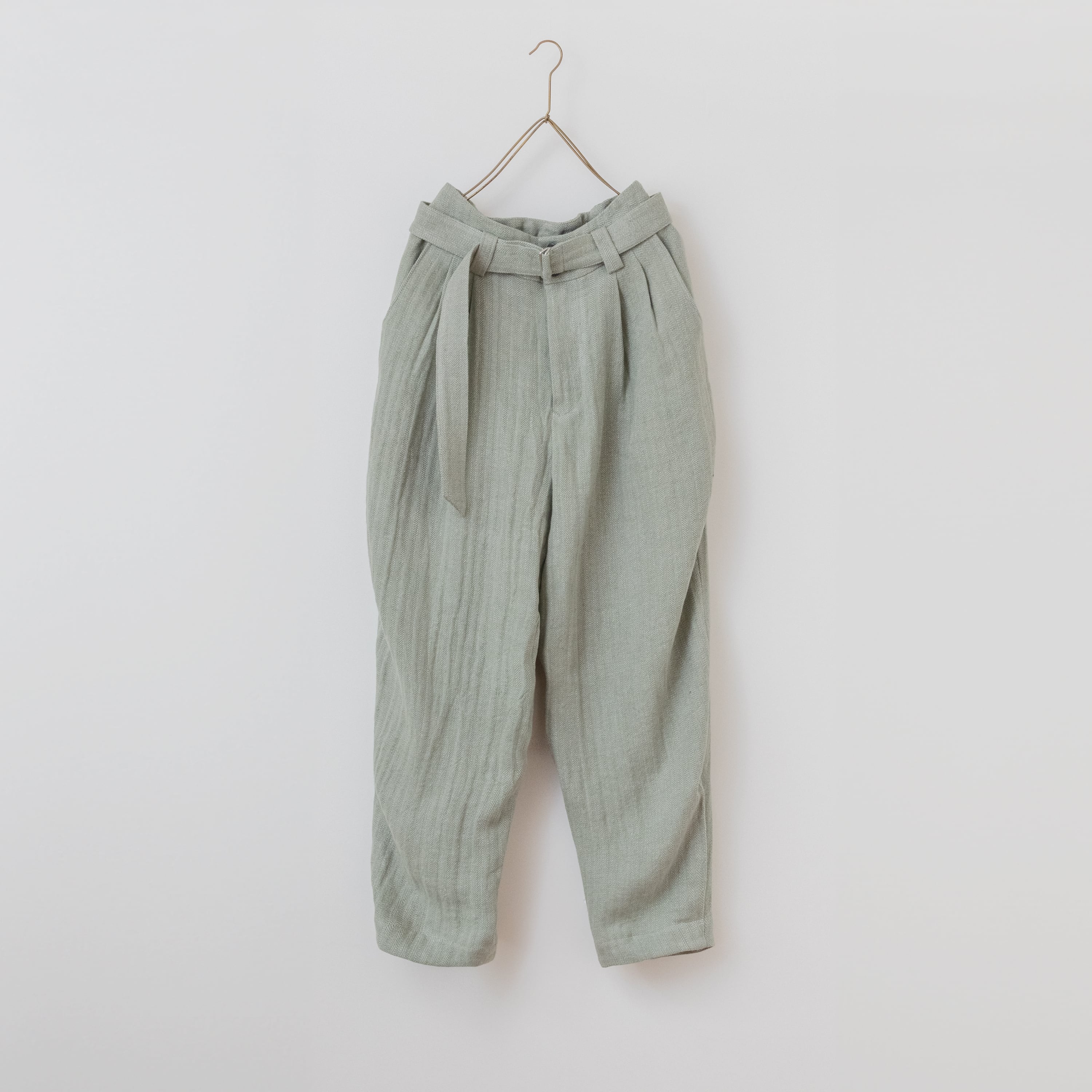 limited:unisex egg pants A/herringbone linen 〈gray×sage〉