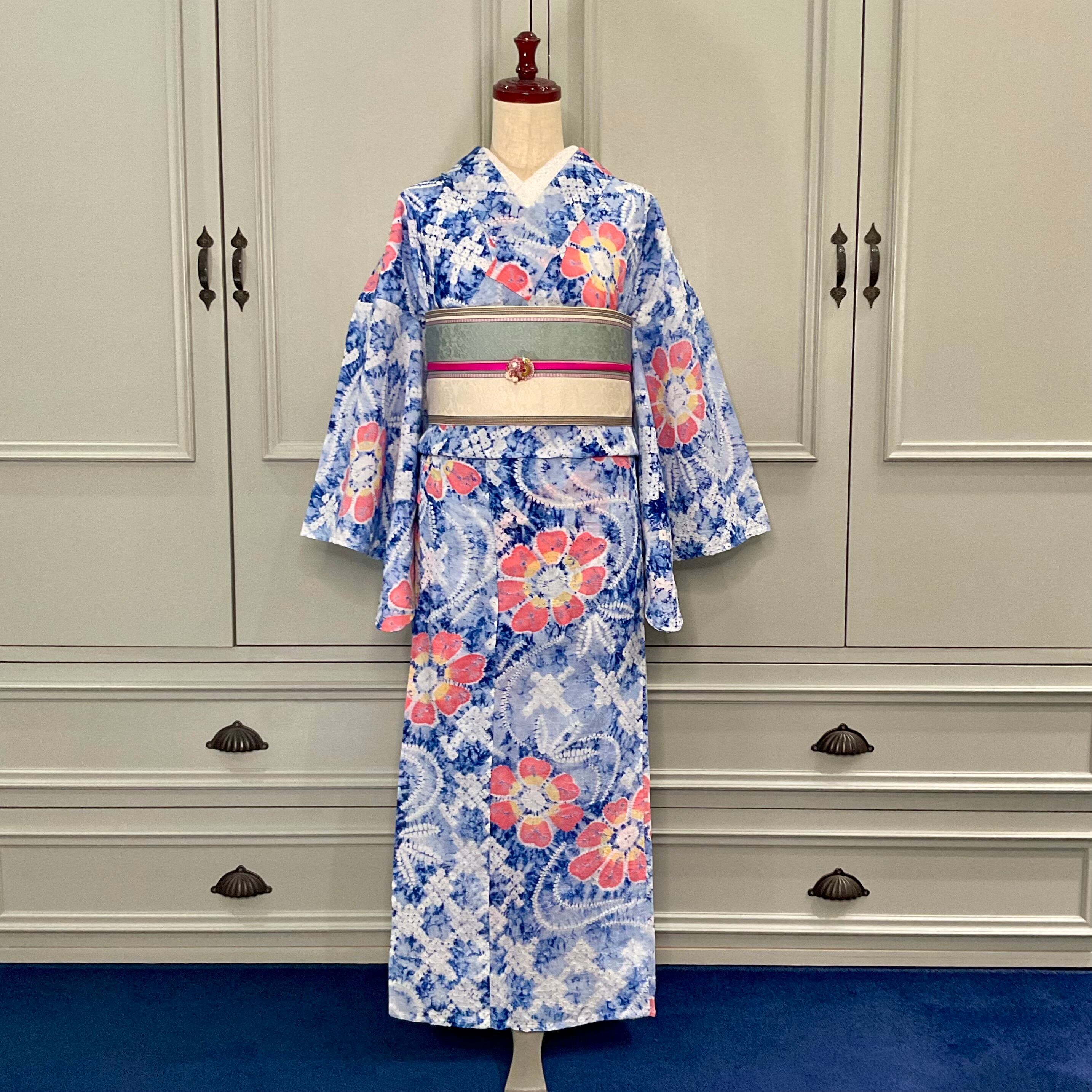 Retro Drop＊花 瑠璃紺 空色 水色 スカイブルー 大人浴衣 有松鳴海絞り