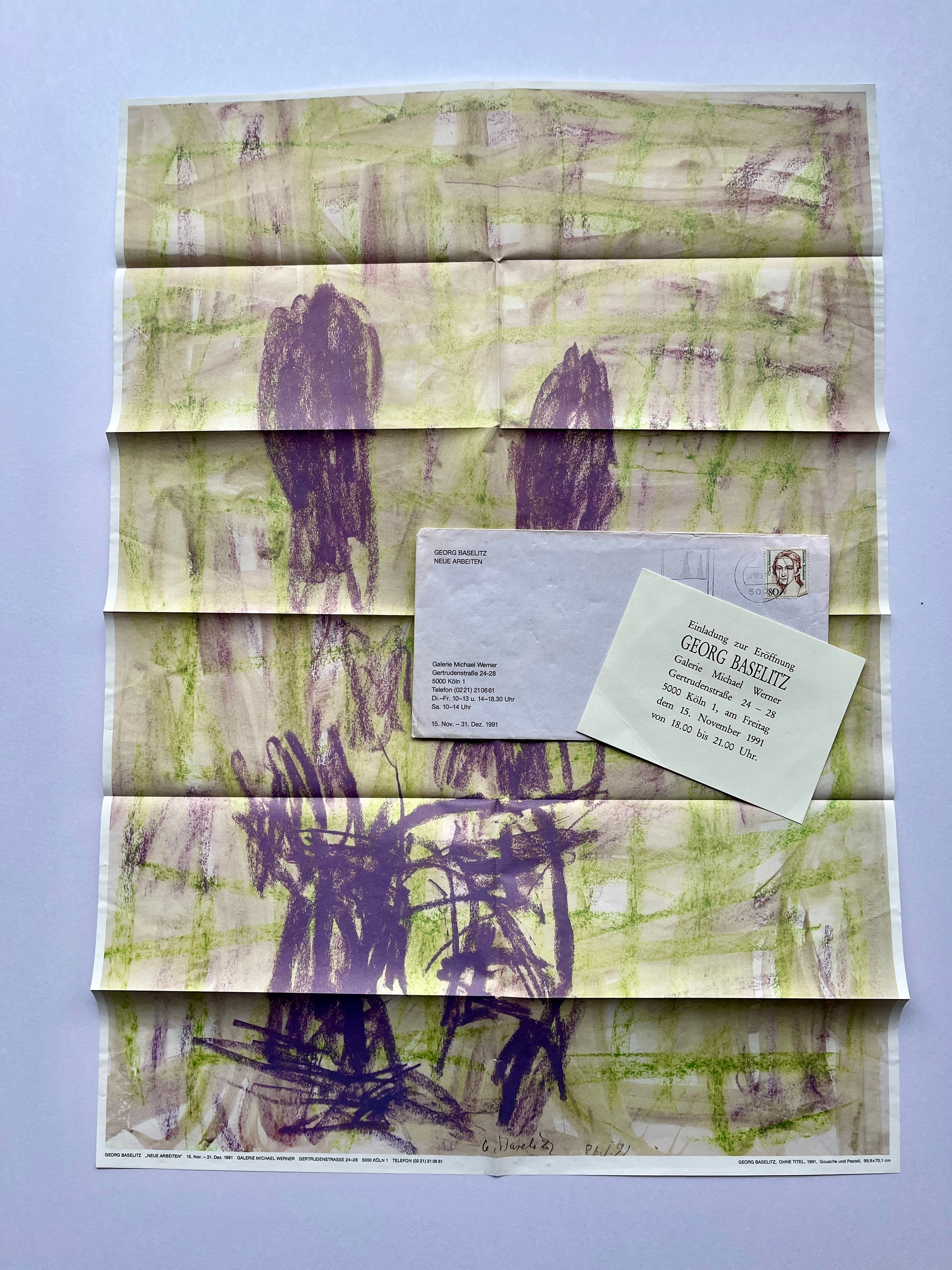 【アナウンスメント・エフェメラ】ゲオルグ・バゼリッツ  Georg Baselitz　"NEUE ARBEITEN" (1991) - Galerie Michael Werner, Cologne 　[310195183]