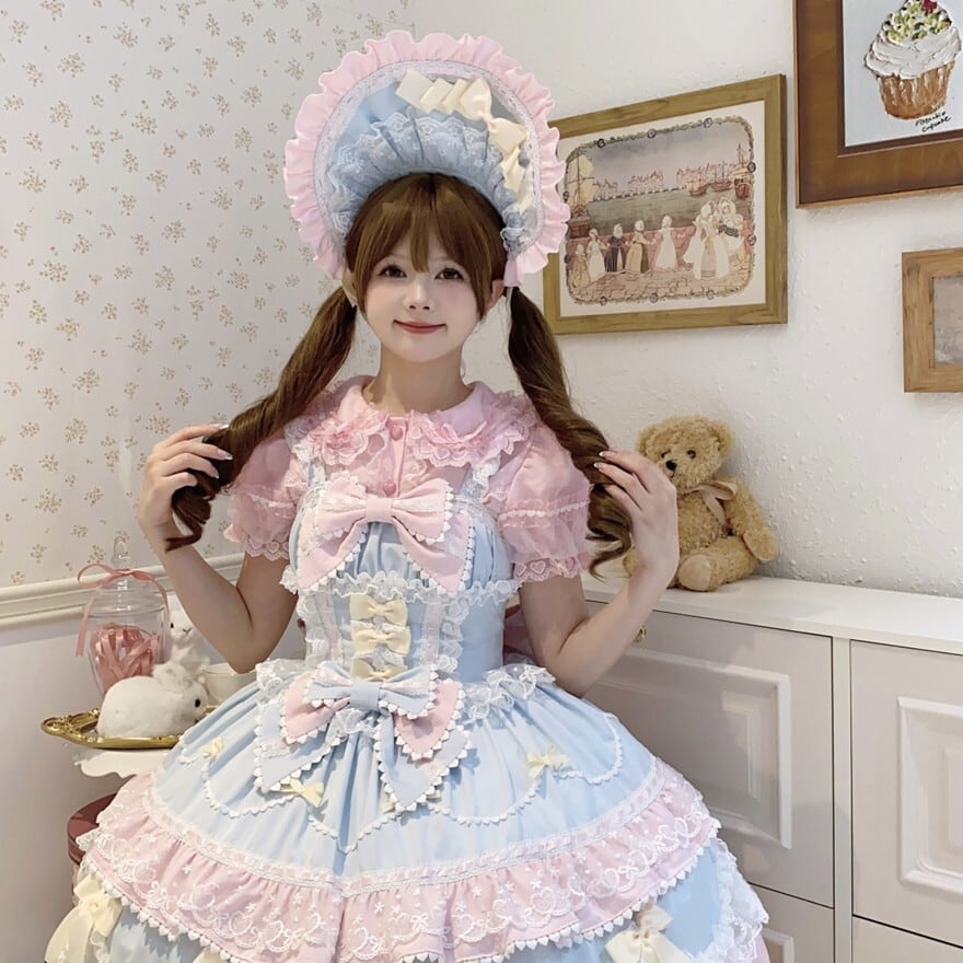 甘ロリ ボンネット パステルカラー×ピンク×ブルー 4色展開｜WithU