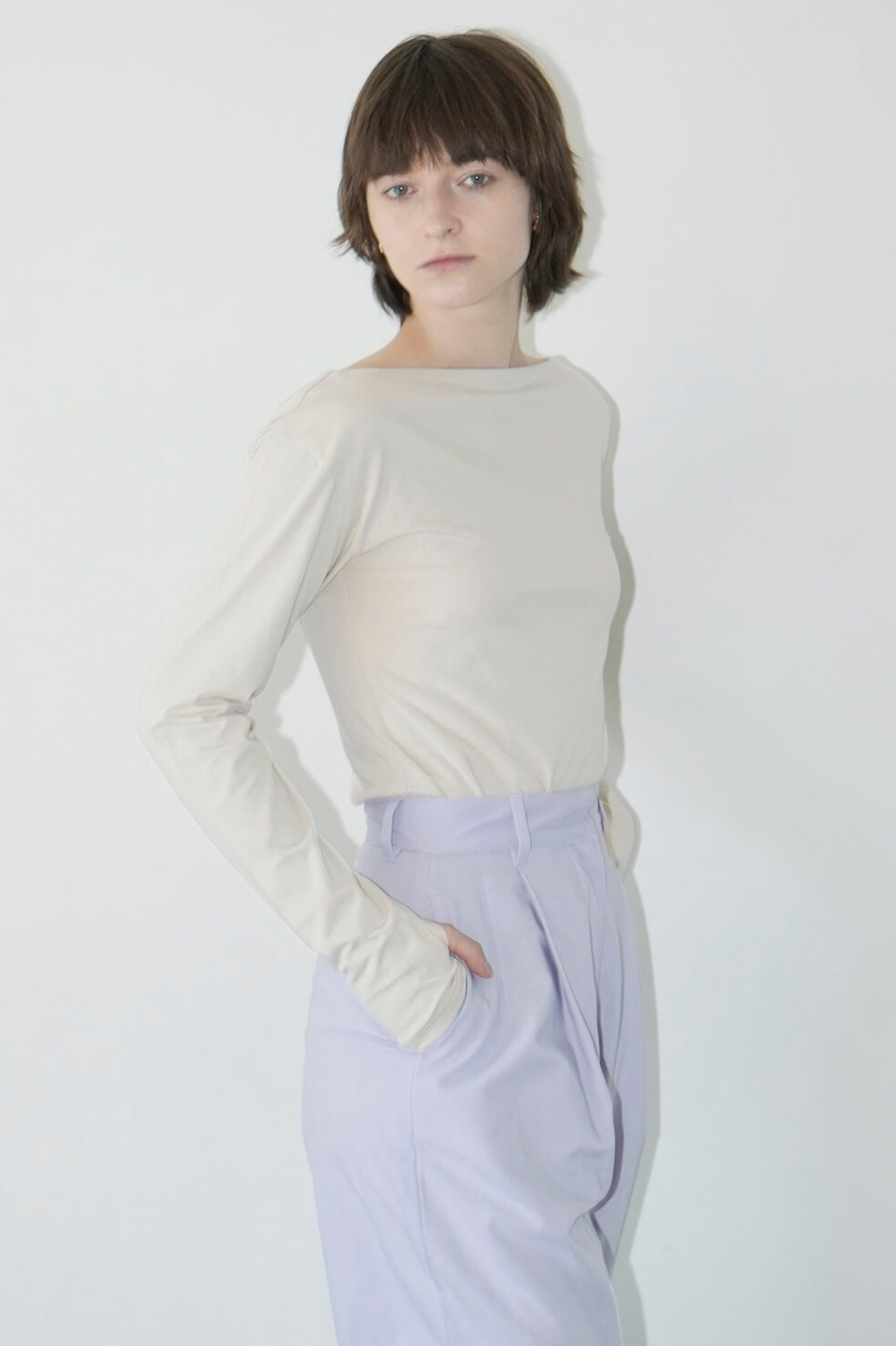 CLANE クラネ　ARRANGE BOAT NECK TOPS BEIGE