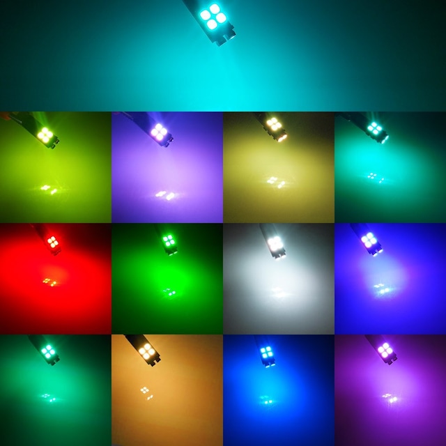 Futwod ポジションランプ T10 LED RGB ホワイト ブルー アンバー パープル レッド ピンク グリーン アイスブルー マルチカラー 13色切替 ストロボ 点灯パターン多数 RF リモコン ウェッジ バルブ ナンバー灯 ライセンスランプ クリアランスランプ ルームランプ 12V 車用 バイク用 T10 W5Wスモール LEDバルブ LEDライト 電球