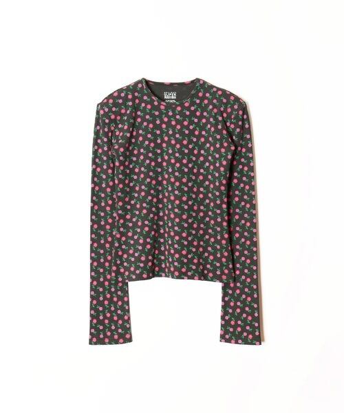 HOLIDAY】 super rib padded shoulder crew neck l/s tops (flower