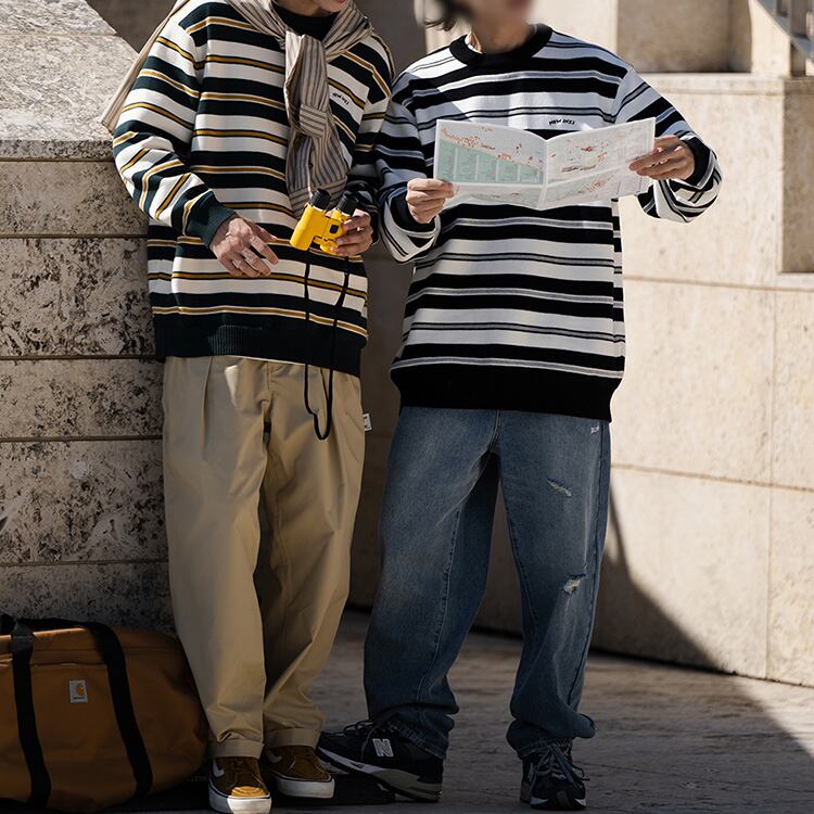 ★STRIPED ROUND NECK SWEATER　　　17288