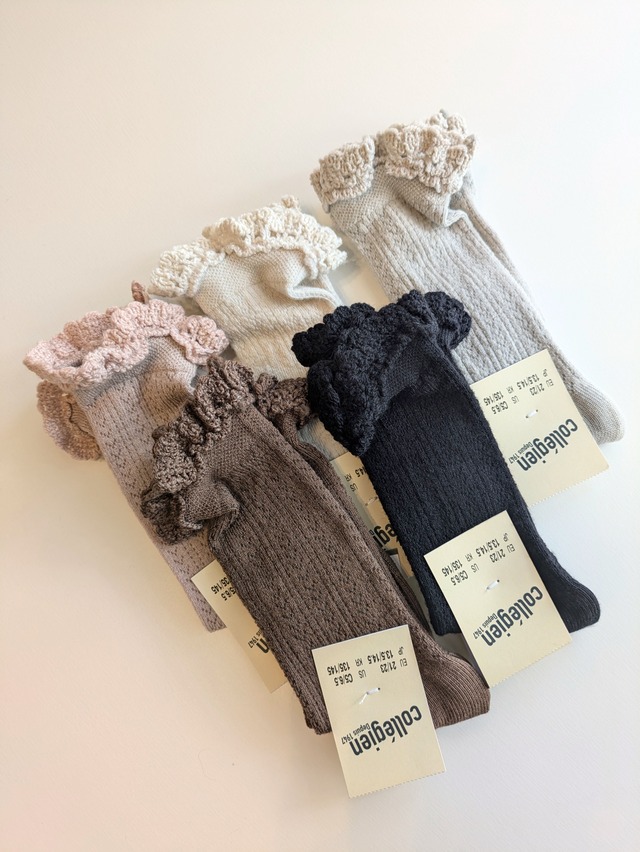 Collegien/Adeline-Pointelle Merino Wool Knee-high Socks with Merino Lace Trim