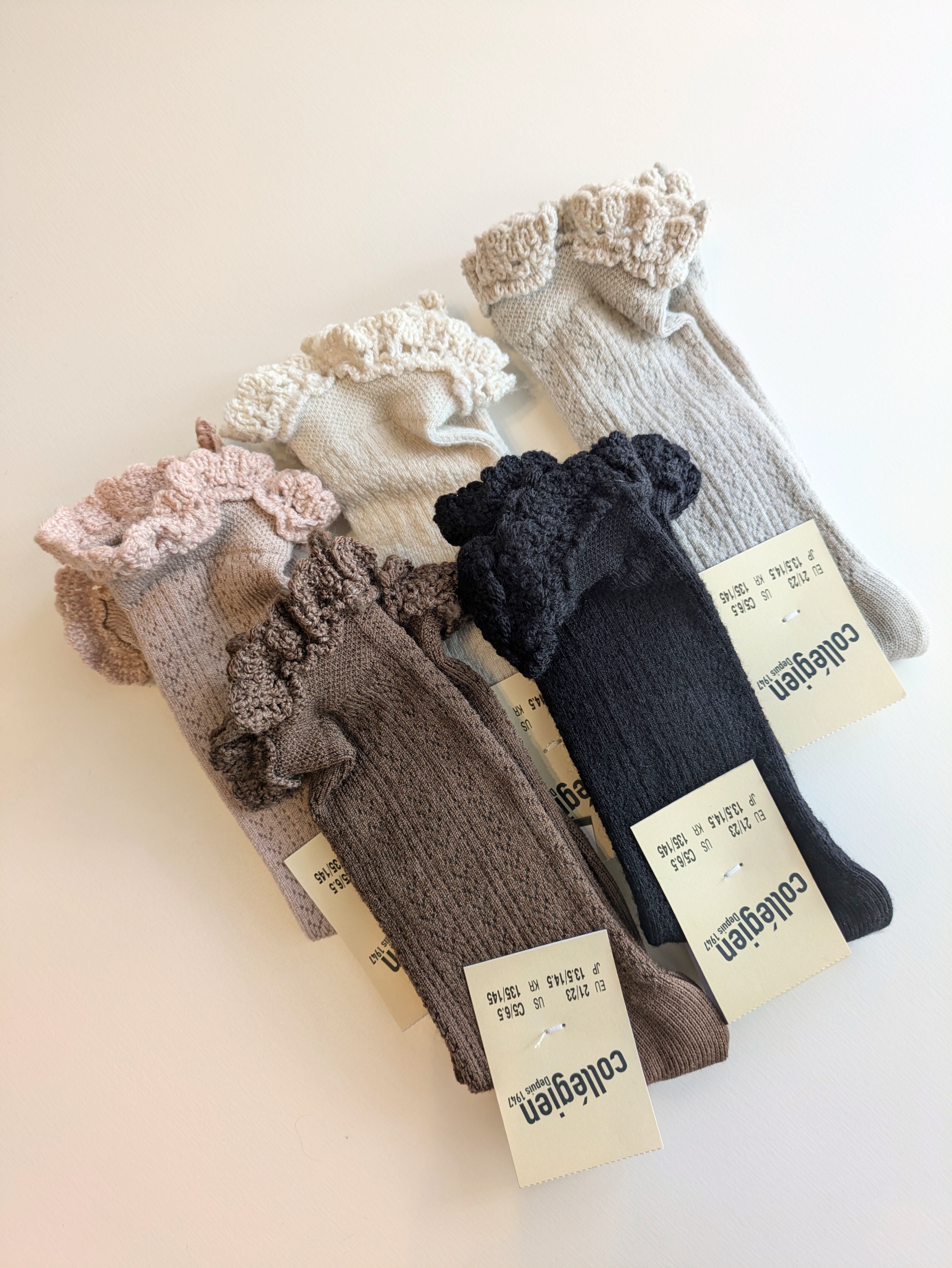 Collegien/Adeline-Pointelle Merino Wool Knee-high Socks with Merino Lace Trim