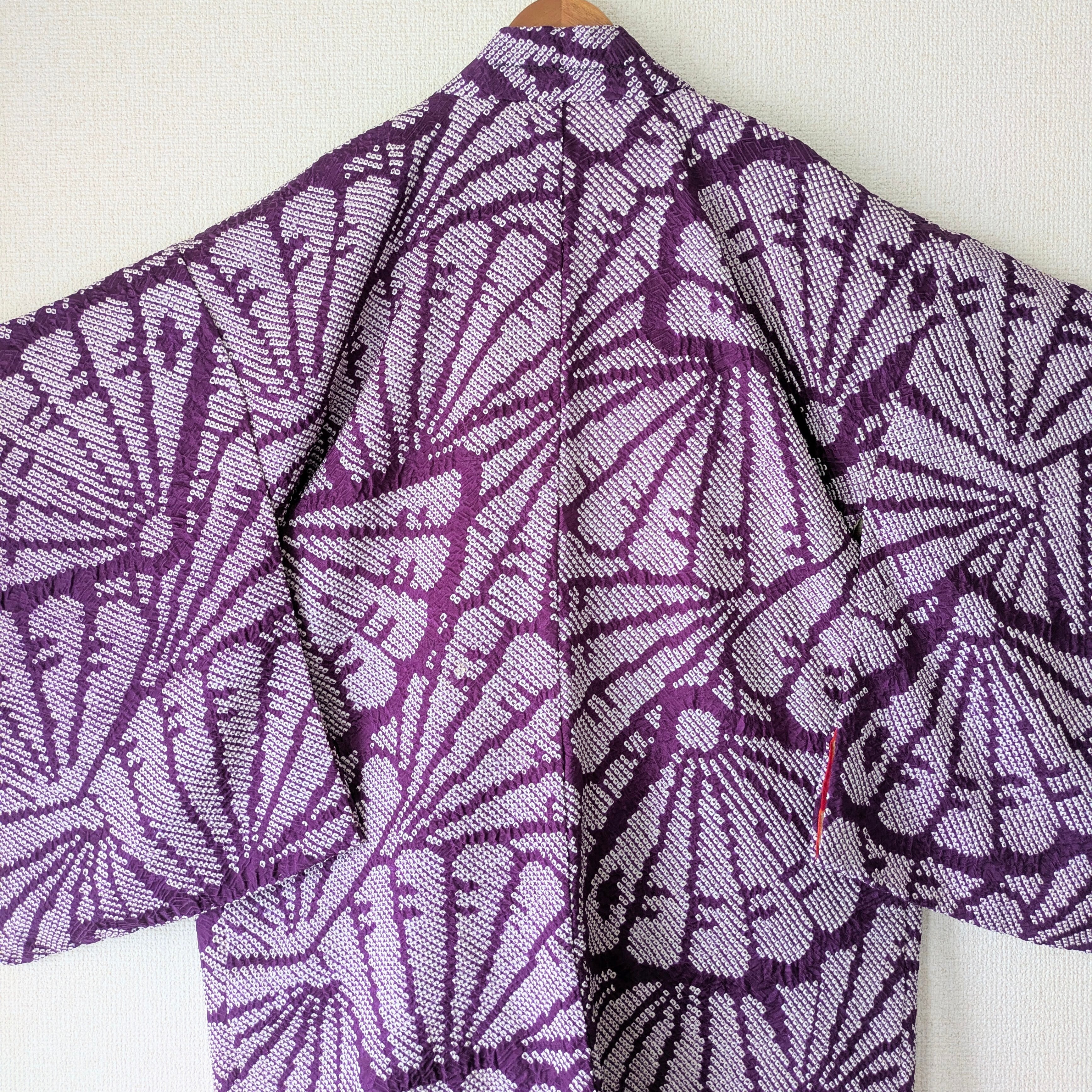 Vintage】HAORI 長羽織 羽織 正絹 総絞り 紫 扇柄 大正浪漫 古布 時代