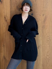 リブニット ロングカーディガン