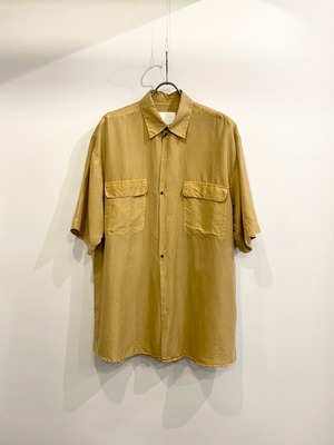 TrAnsference reshaped half sleeve silk shirt - gingko garment dyed effect