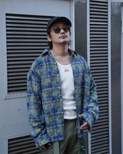 【#Re:room】VINTAGE CRUSH CHECK BIG SHIRTS［RES122］