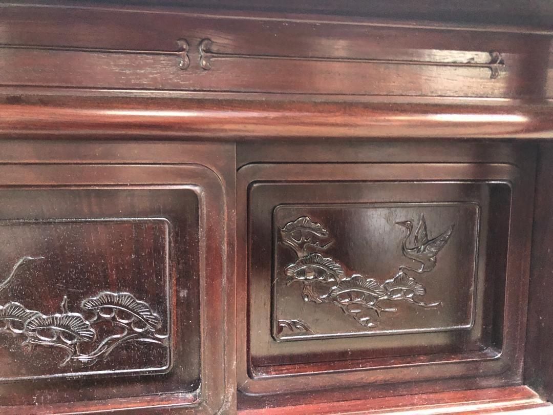 飾り棚 和棚 茶棚 アンティーク 彫刻入り 送料込み 250309-1 | みなと