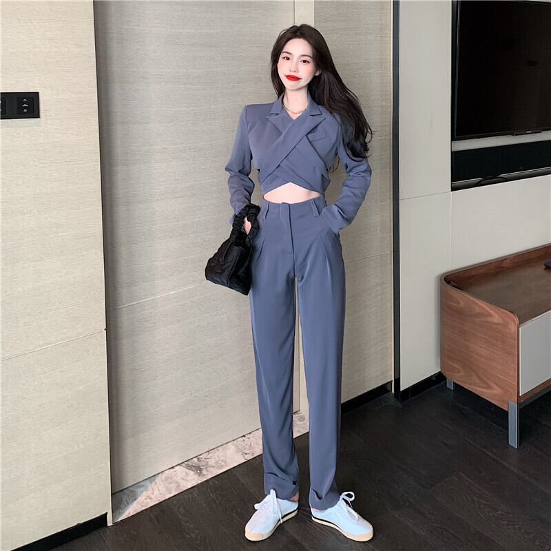 気質オープンバックスモールスーツレディース秋薄風フライドストリートスーツ2020ニューデザインショートトップコート ブラックストロベリース44202639425