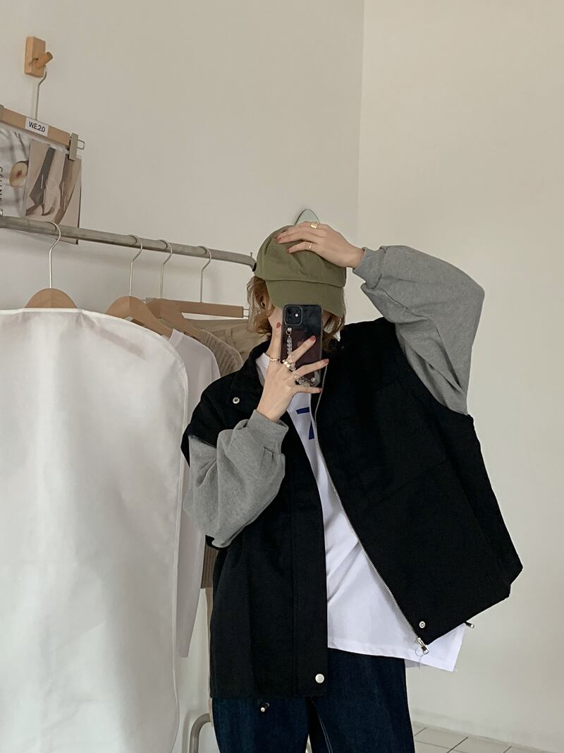 ショートジャケット カジュアルルーズトップス スプリング 春物 ブラックストロベリース24086432950