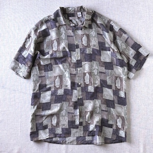 90's BURMA BIBAS Silk Pattern Open Collar Shirt L