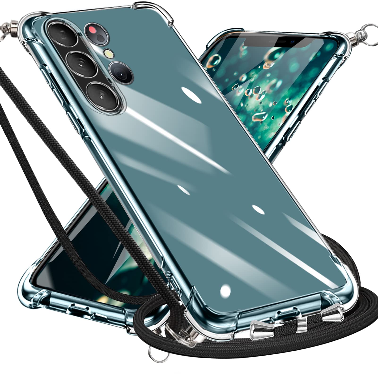 Galaxy S22 Ultra ケース グラデーション色 SC-52C SCG14 ケース 肩掛け 斜めかけ クリア TPU 耐衝撃 ギャラクシー S22 Ultra カバー ストラップ付き 透明 お洒落 ショルダー ス 一体型 落下防止 防塵 変形防止 全面保護 ワイヤレス充電 サムスン カバー 透明 W-DSJB-24-05