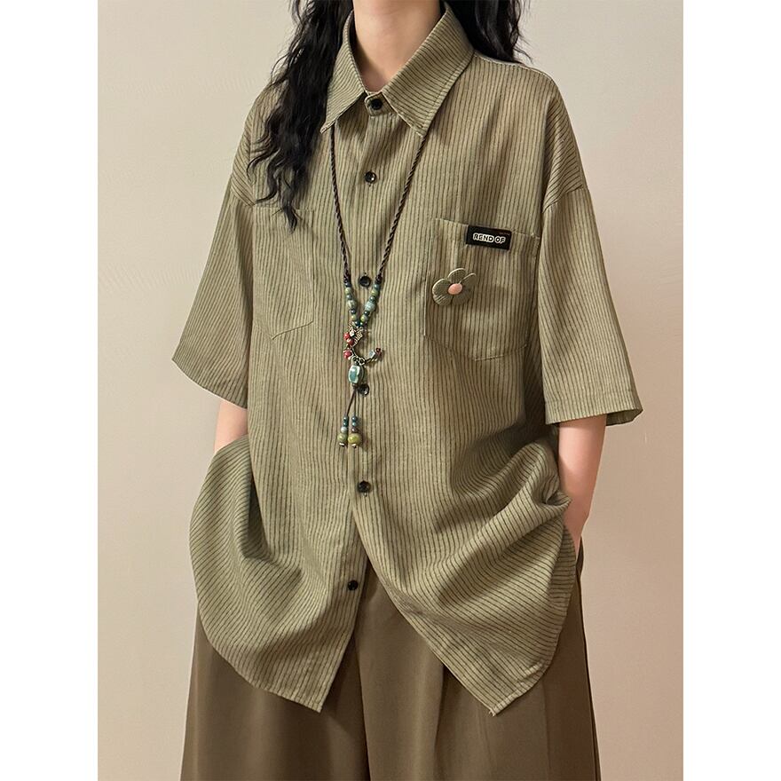 ゴスロリ通販 With U ゴスロリ系 地雷 アメカジ カジュアル 半袖 シャツ ストライプ柄 ECOKSOLO 春夏服