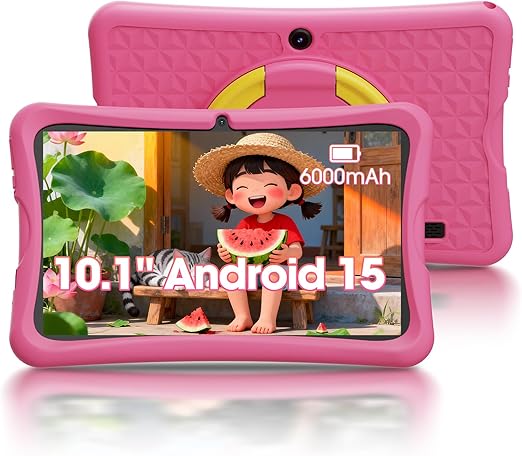 10.1インチHDスクリーンキッズタブレット、Android 15、4コア