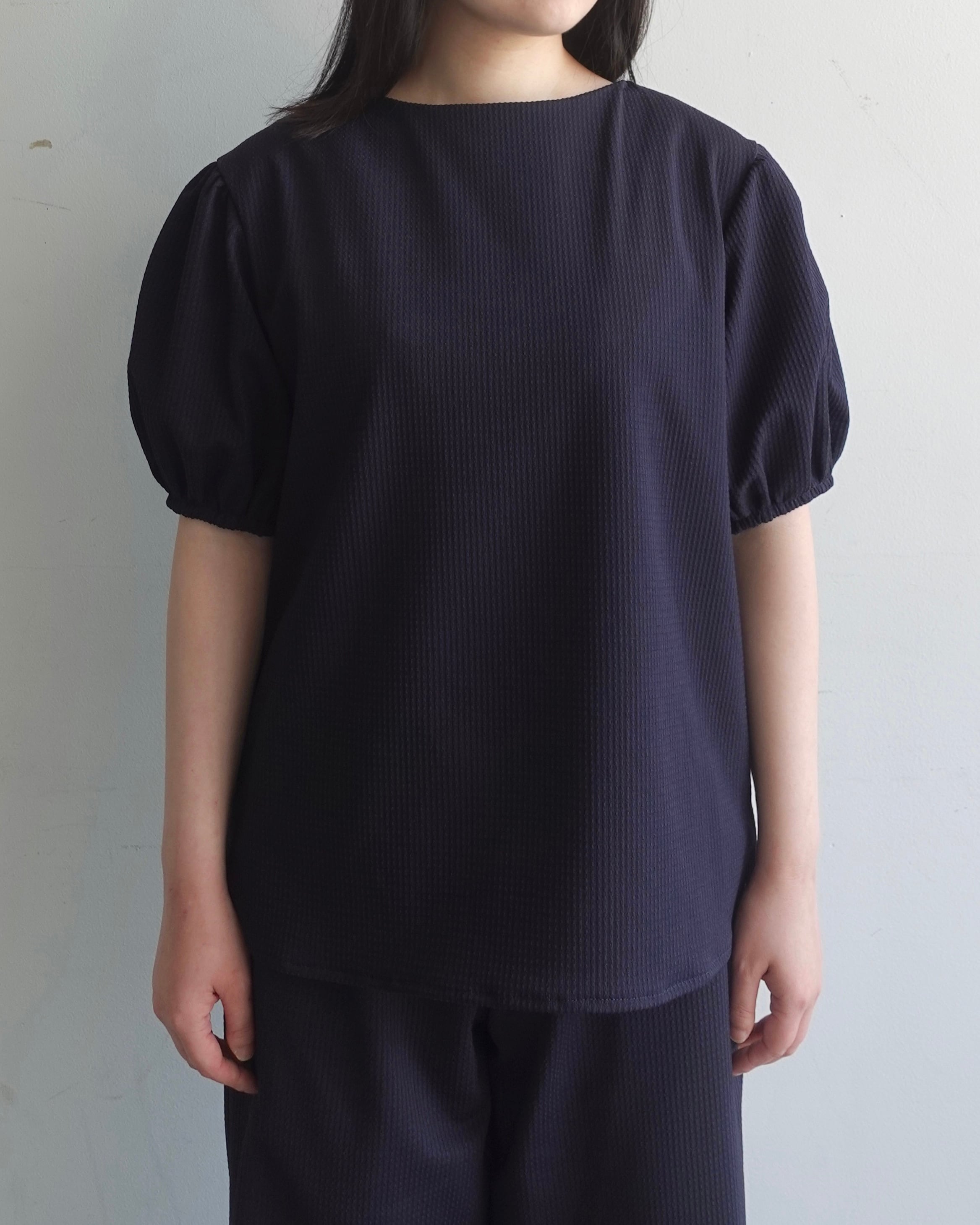 seersucker tricot ribbon pullover / navy