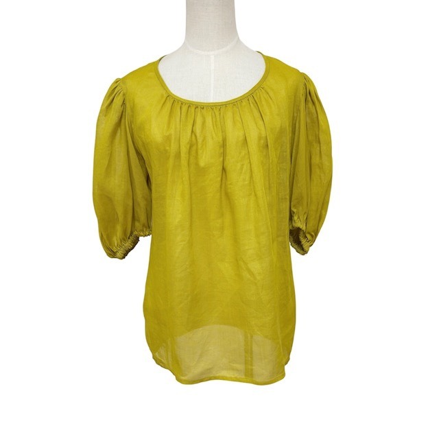 古着 イブサンローラン YVESSAINTLAURENT リネンブラウス クリーニング済み 麻 マスタード レディース サイズ9