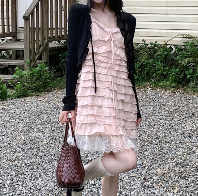 【送料無料】 ワンピース カーディガン ショート丈 長袖 かわいい ガーリー おしゃれ シンプル 春 夏 10代 20代 レディース N1129