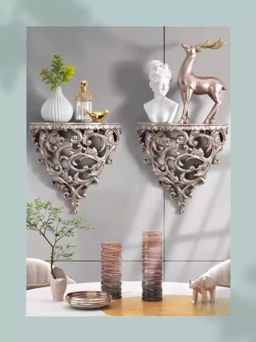 ウォールシェルフ 壁掛けコンソール アンティーク 欧風 クラシック おしゃれ エレガント デコレーション 壁掛け 飾り棚 飾り台 ホワイト ゴールド 北欧 2色 2サイズ