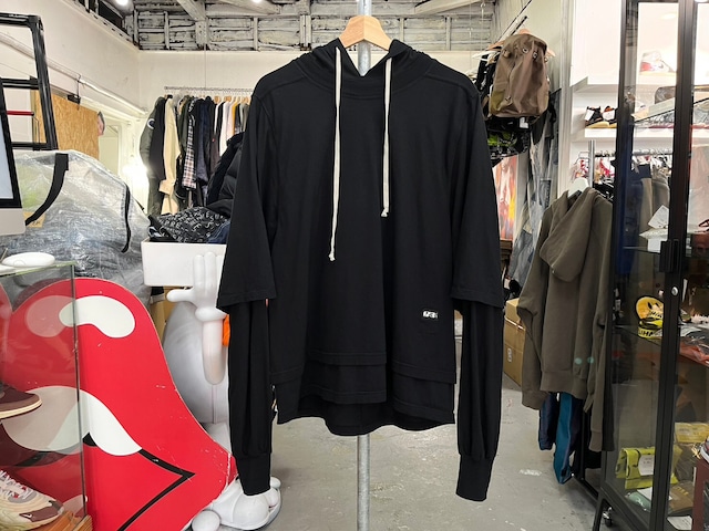 RICK OWENS DRKSHDW PHLEGETHON HUSTLER HOODIE BLACK IN BLACK SMALL DU21S2281-RN 82758