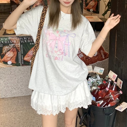 リボンプリントTシャツ ・77710