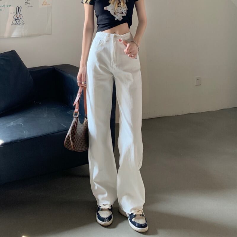 ジーンズ サマー薄手ハイウェストスリムパンツ ホワイトロング 夏物 1号婦人93902892575