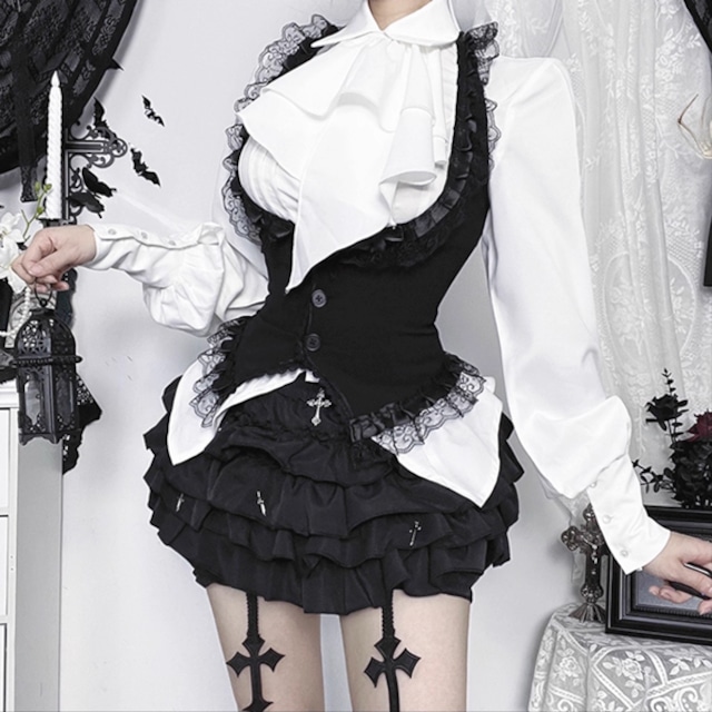 ホルターネックブラックフリルゴシックベスト(lli_6300)